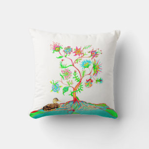 Cojín Decorativo Un pato y un árbol de la vida