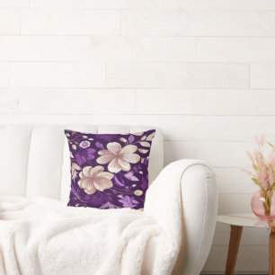 Cojín Decorativo Un patrón floral con fondo morado