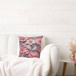 Cojín Decorativo Un patrón floral con fondo rosa
