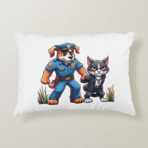 Cojín Decorativo un perro policía y un gato malo - humor