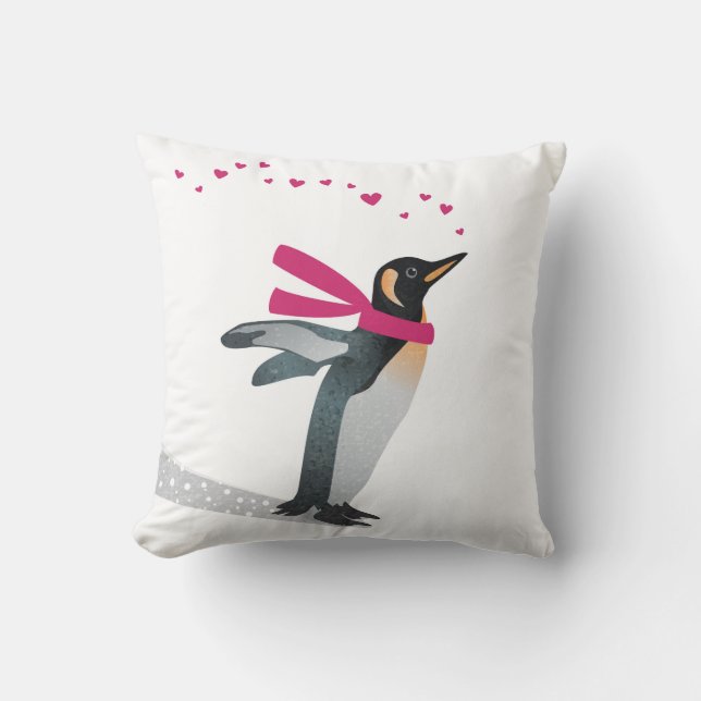 Cojín Decorativo Un pingüino que sopla los besos del corazón. (Anverso)