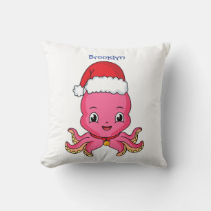 Cojín Decorativo Un pulpo alegre lindo usando Navidades gorra perso