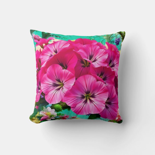 Cojín Decorativo Un racimo de flores rosadas (Anverso)