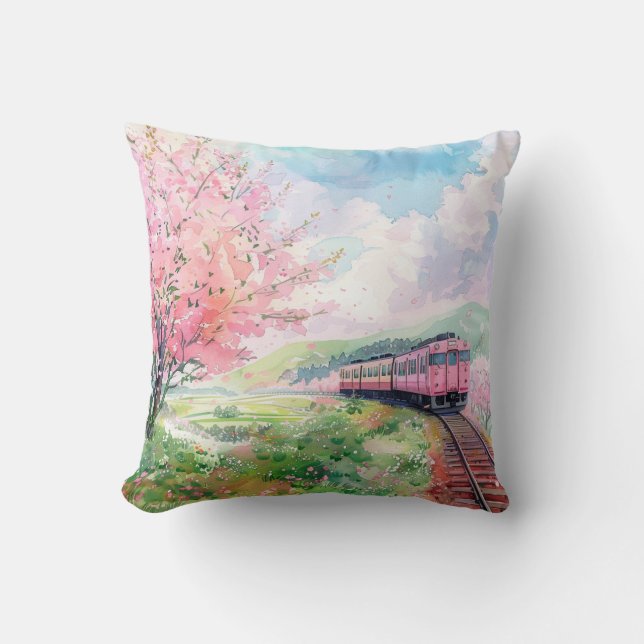 Cojín Decorativo Un tren en primavera (Anverso)