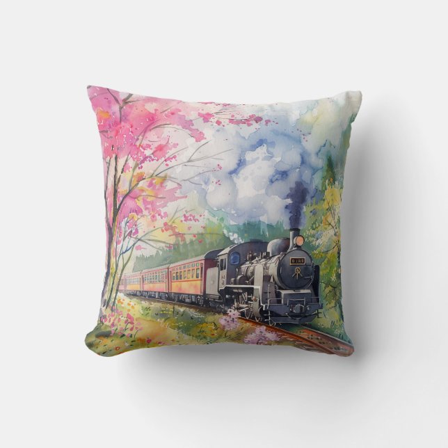 Cojín Decorativo Un tren en primavera (Anverso)