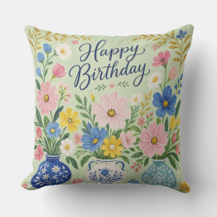 Cojín Decorativo Un trío de flores de cumpleaños