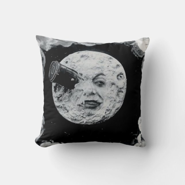 Cojín Decorativo Un viaje a la luna (blanco y negro) (Anverso)