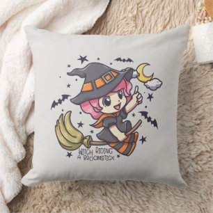 Cojín Decorativo Una Bruja Cuta Viajando A Un Broomstick