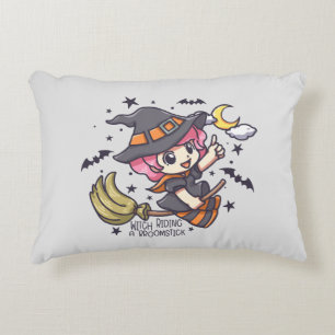 Cojín Decorativo Una Bruja Cuta Viajando A Un Broomstick