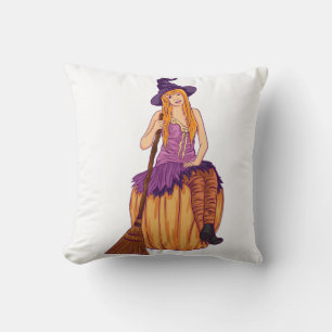 Cojín Decorativo Una bruja divertida vibra a una chica de halloween