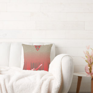 Cojín Decorativo una bufanda roja y beige con una foto de una mujer