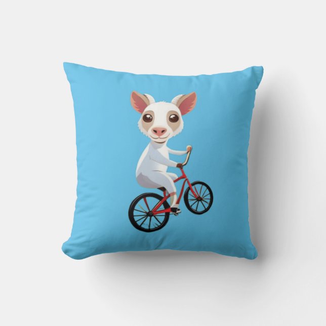 Cojín Decorativo Una cabra blanca en una bicicleta (Anverso)
