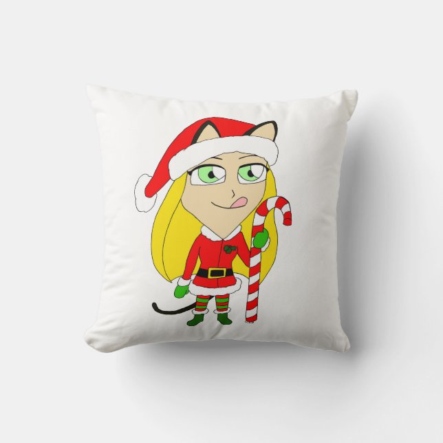 Cojín Decorativo una chica chibi Navidad (Anverso)