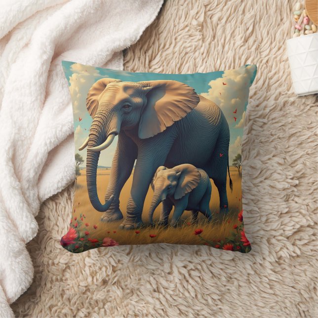 Cojín Decorativo Una dulce mamá sensorial y un elefante bebé (Manta)