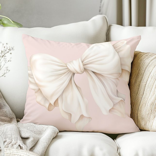 Cojín Decorativo Una dulce marfil blanca en rosa (Available in 2 sizes: 16-inch diameter and 20-inch diameter.)