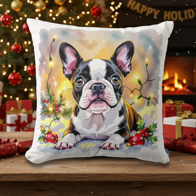 Cojín Decorativo Una dulce Navidad con Terrier de Boston (Subido por el creador)