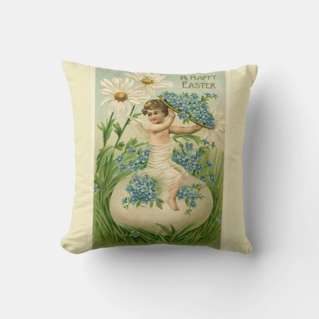 Cojín Decorativo Una Feliz Pascua Cherub Floral (Anverso)