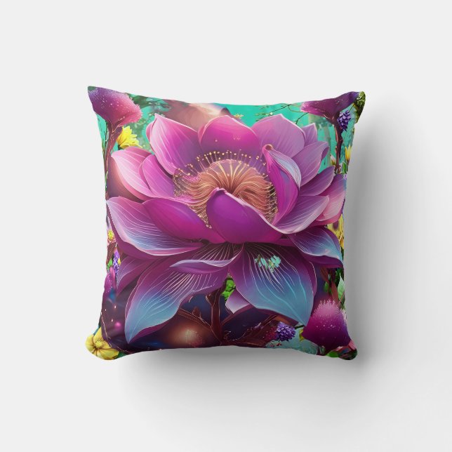 Cojín Decorativo Una flor rosa y violeta vibrante (Anverso)