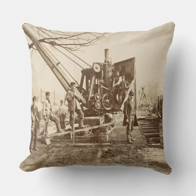 Cojín Decorativo Una grúa del vapor en funcionamiento durante el (Anverso)