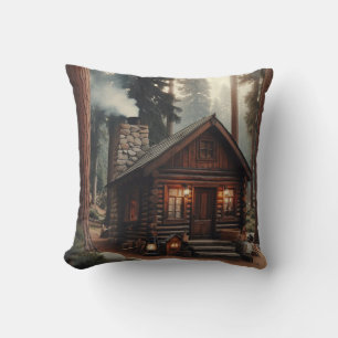 Cojín Decorativo Una Hermosa Cabaña de Troncos Antigua en el Bosque