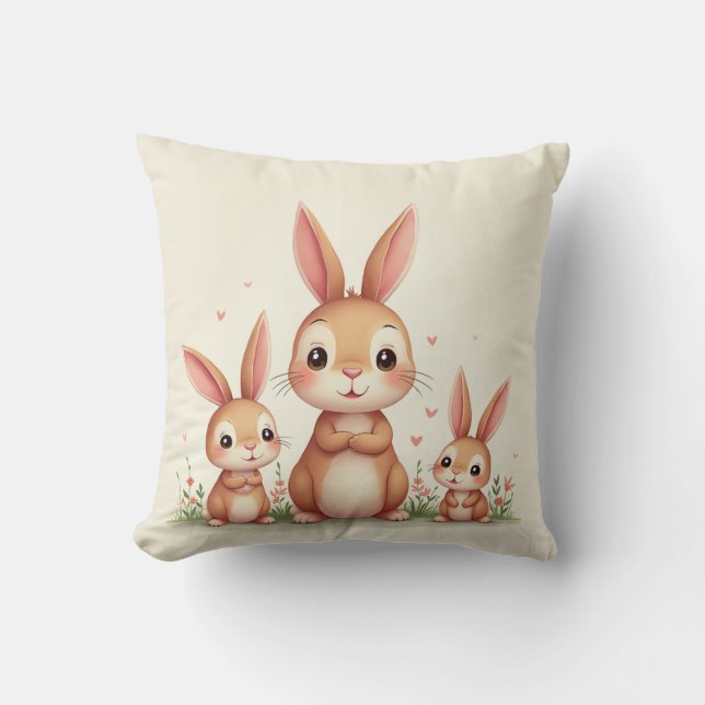 Cojín Decorativo una linda reunión familiar de conejitos (Anverso)