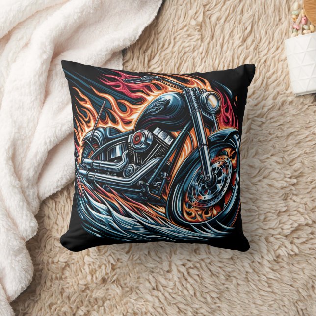Cojín Decorativo Una motocicleta ruidosa rodeada de llamas ardiente (Manta)