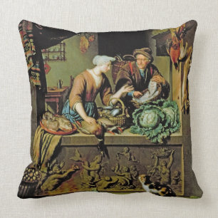 Cojín Decorativo Una mujer y un vendedor ambulante de los pescados,