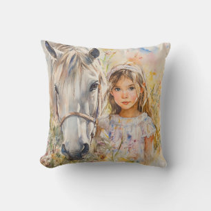 Cojín Decorativo Una niña con un caballo