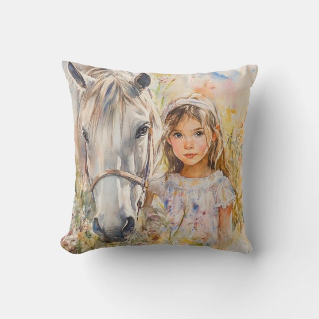Cojín Decorativo Una niña con un caballo (Anverso)