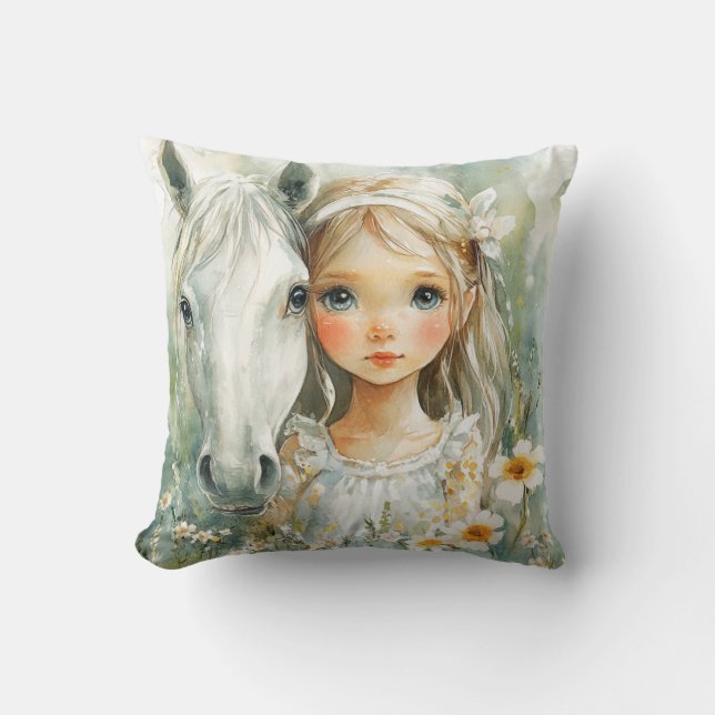 Cojín Decorativo Una niña con un caballo (Anverso)