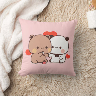 Cojín Decorativo Una pareja de osos de Panda, amor al corazón Rosa