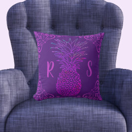 Cojín Decorativo Una piña colorida brillante verde púrpura salvaje