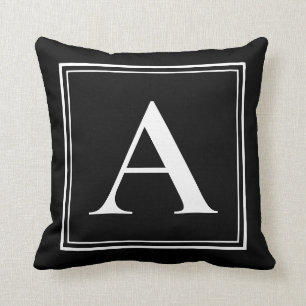 Cojín Decorativo Una plantilla de monograma elegante blanco negro m