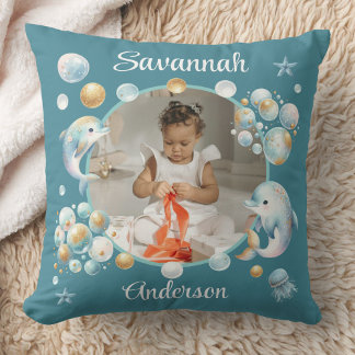 Cojín Decorativo Under the Sea Cute Dolphin Photo Girly