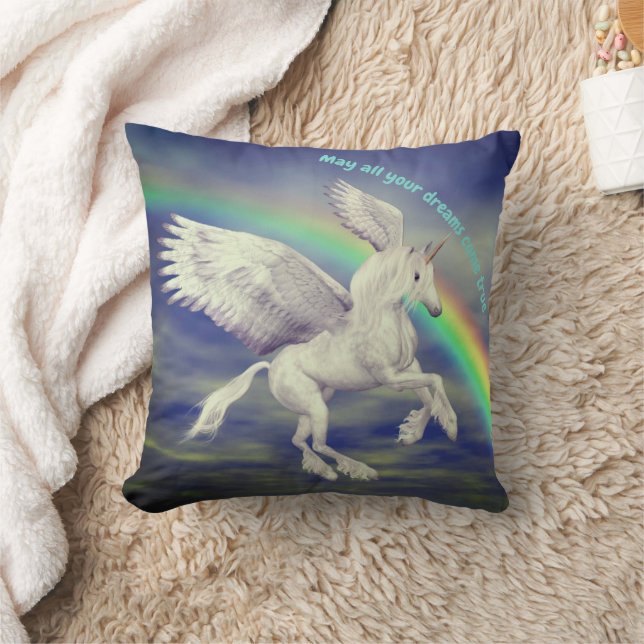 Cojín Decorativo Unicorn Flying Over Rainbow Dreams Inspirational (Manta)