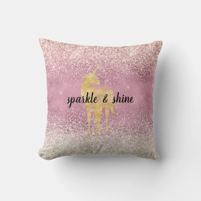 Cojín Decorativo Unicorn Purpurina Glitzy Oro Rosa (Anverso)