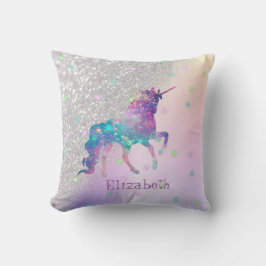 Cojín Decorativo Unicornio arcoiris, estrellas, bokeh Purpurina pla