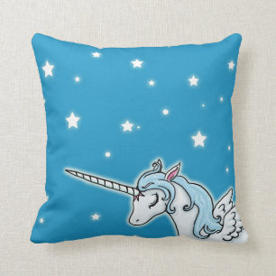 Cojín Decorativo Unicornio azul y blanco de Pegaso