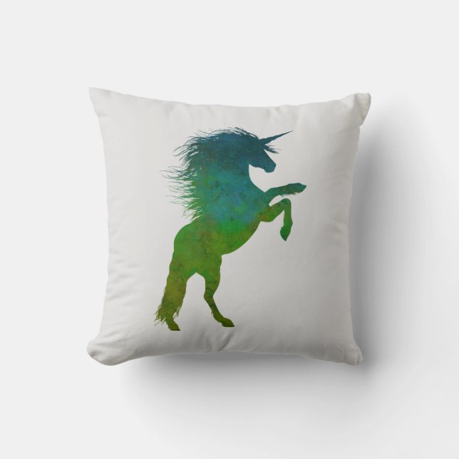 Cojín Decorativo Unicornio azul y verde (Anverso)