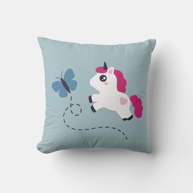 Cojín Decorativo Unicornio blanco con mariposa (Anverso)