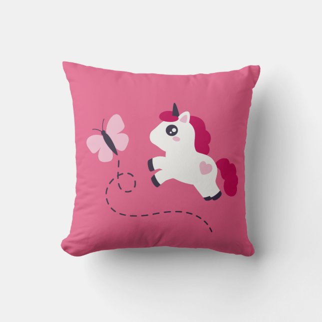 Cojín Decorativo Unicornio blanco con mariposa (Anverso)