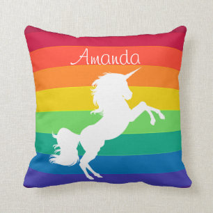 Cojín Decorativo Unicornio Blanco Personalizado Patrón de Arcoíris