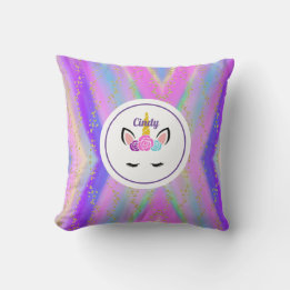 Cojín Decorativo Unicornio colorido y especulado con oro personaliz
