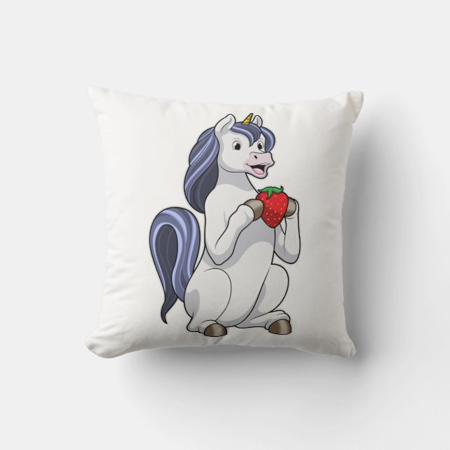 Cojín Decorativo Unicornio con frutilla de fresa (Anverso)