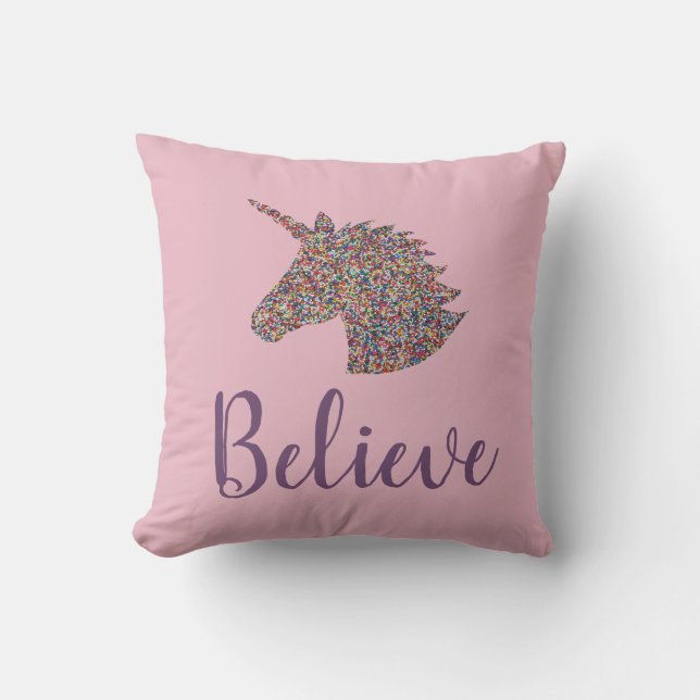 Cojín Decorativo Unicornio cree que llovizna (Anverso)