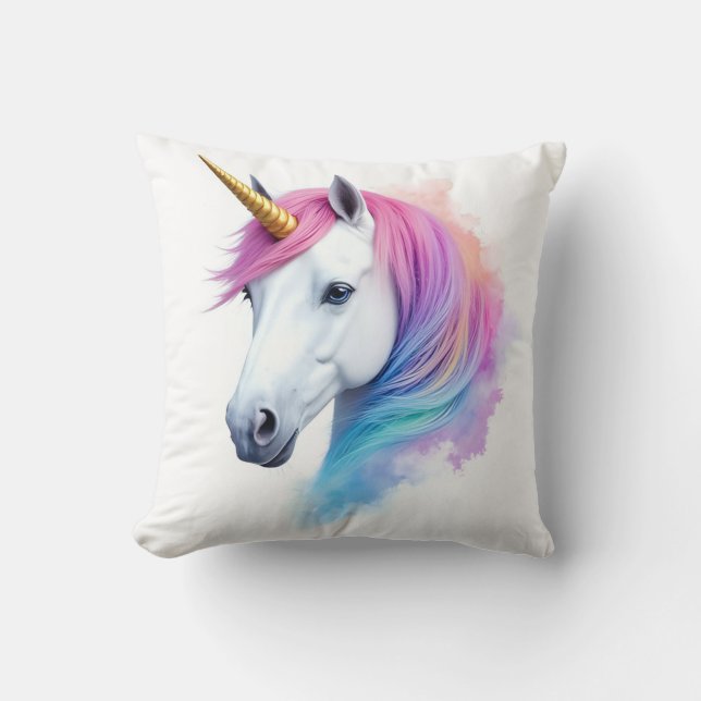 Cojín Decorativo Unicornio de acuarela mágica (Anverso)