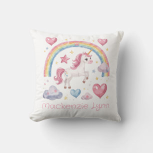 Cojín Decorativo Unicornio de acuarela y nombre personalizado de ar