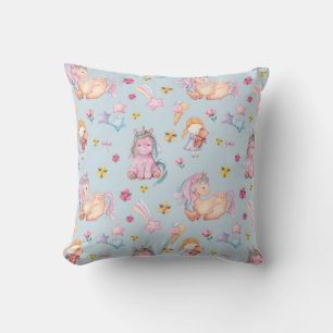 Cojín Decorativo Unicornio de cuento de hadas y acuarela floral