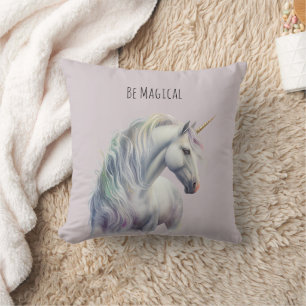 Cojín Decorativo Unicornio de Cuerno de Oro Blanco Mágico