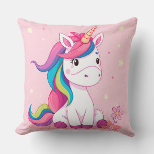 Cojín Decorativo Unicornio de dibujos animados adorable con crin de